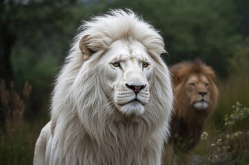 Fototapeta premium Geometric White Lion Face, Mature Lion Portrait