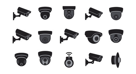 Various security camera designs displayed in a clean minimalist silhouette © MIRAJ02