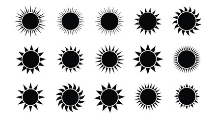A collection of black and white sunburst or starburst graphic elements