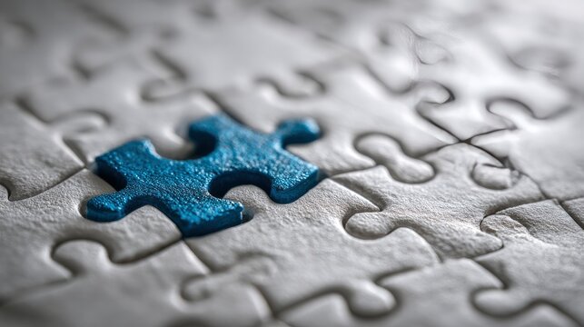 Single blue puzzle piece in white jigsaw