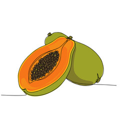 Fresh papaya fruit illustration with sliced half and seeds  