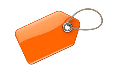 Bright Orange Glossy Price Tag with String label Transparent background
