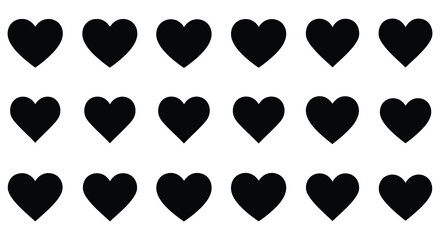 Collection of simple black hearts arranged in a grid pattern on white