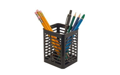 Black Pen Holder with Pencils and Pens pencil cup desk organizer Transparent background