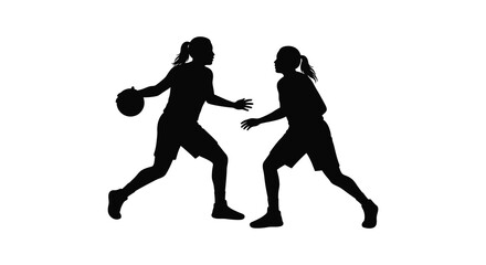 Two women playing basketball a dynamic silhouette illustration of sport