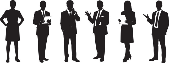 Business People Silhouettes – Standing Poses, Professional Figures, and Corporate Team Vector Collection