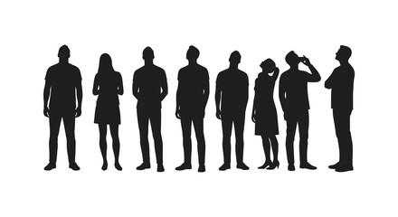 A group of people shown in silhouette standing and looking forward