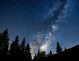 Milky Way over dark pines