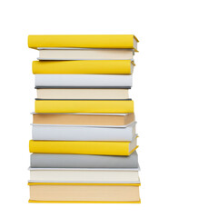 積み重ねられた黄色と灰色のハードカバー本透明な背景に分離教育情報