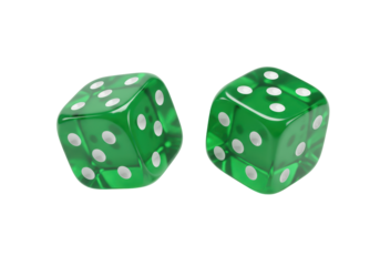 Isolated Green Dice Pair with Spots for Games of Chance, Random Number Generation