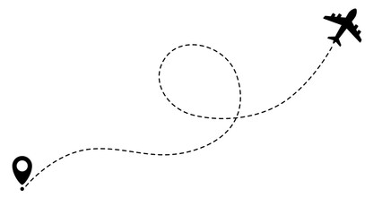 Airplane line path routes. Travel vector icon. Travel from start point and dotted line tracing. Plane routes flight air dotted isolated illustration.