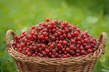 Wicker Basket Filled with Red Currants