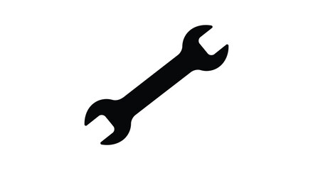 Simple black silhouette of an adjustable wrench on a white background