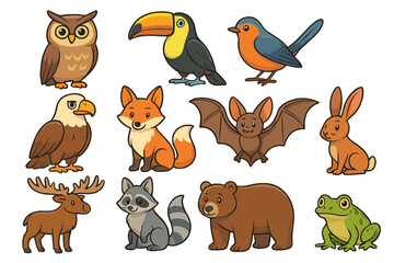 Estores personalizados com sua foto Cute cartoon animal characters set. Big collection of forest and zoo wildlife. Vector illustration of a fox, bear, owl, raccoon, moose, eagle, bat, and toucan. Isolated.