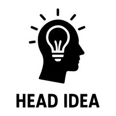 Silhouette of a head with a lightbulb inside and rays emanating from the head top