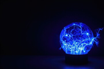 Electric circuit and nuclear reactor inspired geek culture graphics featuring a glowing plasma globe and scientific tube design blending technology and electricity