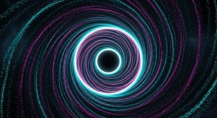 Obraz premium Mesmerizing cosmic vortex of swirling neon particles in vibrant teal and magenta creating a dynamic portal effect for sci-fi and abstract backgrounds
