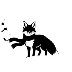 Obraz premium Stylized Black and White Illustration of a Fox Wearing a Scarf.