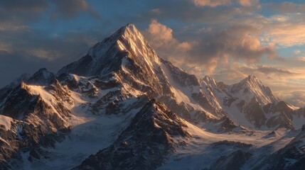 golden light illuminates a deserted mountain peak at sunset a majestic backdrop for triumphant achievement where shadows of a teams triumph await discovery