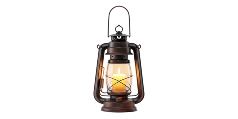 Vintage oil lantern with glowing candle light, creating cozy ambiance for rustic settings and outdoor adventures