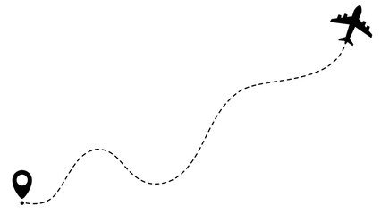 Airplane line path routes. Travel vector icon. Travel from start point and dotted line tracing. Plane routes flight air dotted isolated illustration.