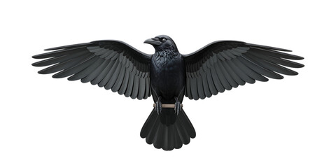 Majestic black raven with spread wings perched elegantly, ready to take flight