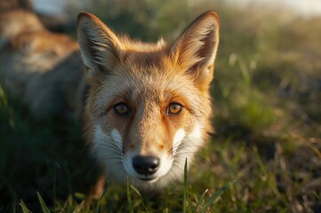 Close-Up of a Red Fox's Face in Bright Sunlight