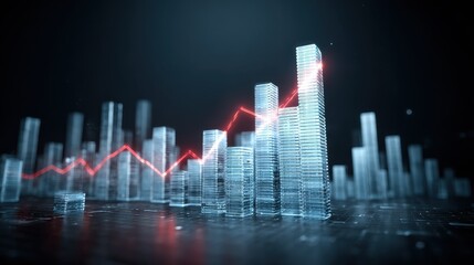 3d bar chart data visualization showing upward trend and growth over time