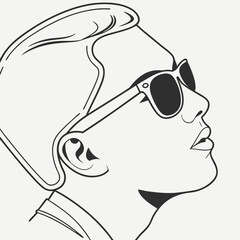 Stylish person wearing sunglasses and a cap depicted in a minimalist line art style