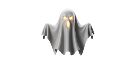 Spooky glowing ghost with wide eyes and open mouth, perfect for Halloween celebrations and scary themes.