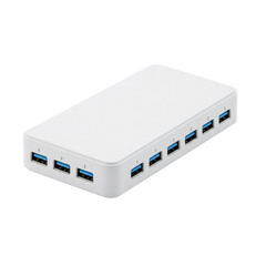 白いUSBポートハブのクローズアップショット 透明背景に分離された電子機器