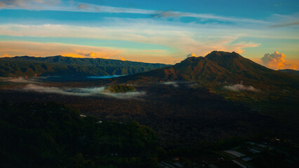 Batur vulcan Bali sunset view with fog