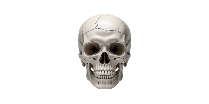Strikingly realistic human skull front view, perfect for medical, educational, or artistic projects