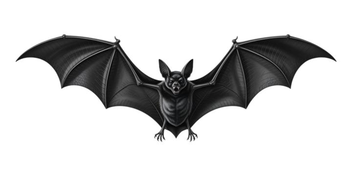 Fierce vampire bat with open wings and sharp fangs ready to attack, symbolizing Halloween and fear