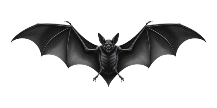 Fierce bat with wings spread wide, sharp fangs bared, ready to take flight in the night