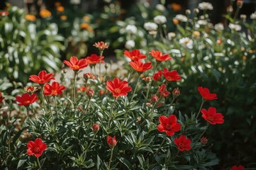 Fototapeta premium Scarlet Blossoms Blooming Outdoors During Warm Months