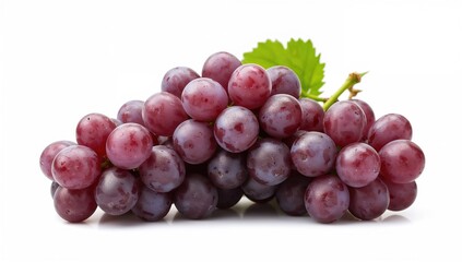 Fototapeta premium Single purple grape with leaves on a white background, isolated with clipping path