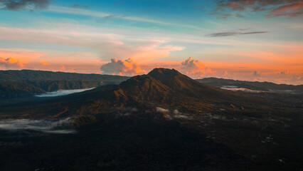 Batur vulcan Bali sunset view with fog