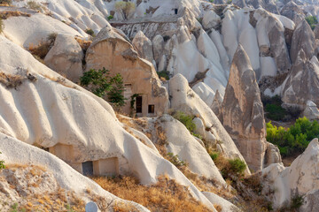 Volcanic rock formations landscape in Cappadocia, place of residence of ancient Christians