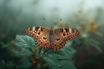 Obraz premium Butterfly with owl-like patterns in misty surroundings