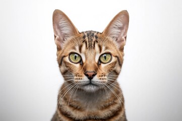 Close-up shot of a Bengal feline staring directly into the lens