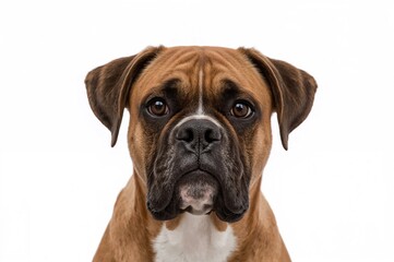 Fototapeta premium Close-up of a Boxer breed dog against a white background