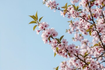Obraz premium Flawless Cherry Blossoms Against a Blue Backdrop