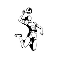 Fototapeta premium Silhouette of a Female Volleyball Player Jumping to Spike the Ball.