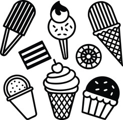 Delicious black and white ice cream treats a sweet collection of cones cups and confections for your designs