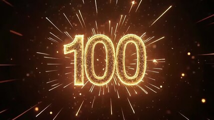 Cinematic 100th milestone celebration with glowing golden 100, radiant sparkles, and light streaks on dark background
 - Powered by Adobe