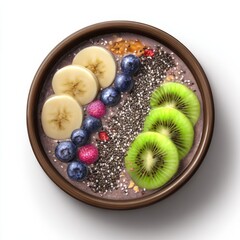 smoothie bowl topped with banana slices kiwi chia seeds and berries on transparent background healthy colorful breakfast or snack ideal for nutrition wellness and food design

