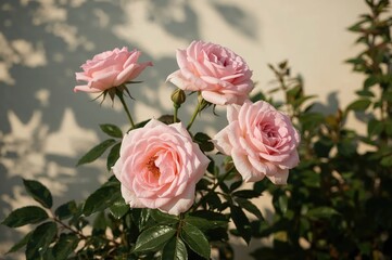 Afternoon blooms of pink roses are stunning and lovely