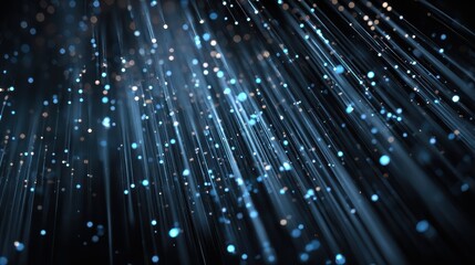 against a dark background blue light spots cascade like beams as if data pouring creating a tech  futuristic data  flow scene