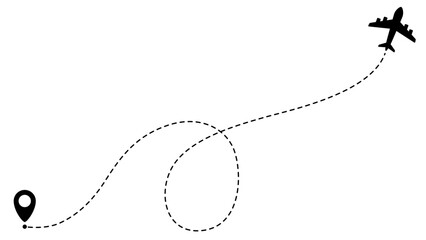 Airplane line path routes. Travel vector icon. Travel from start point and dotted line tracing. Plane routes flight air dotted isolated illustration.
